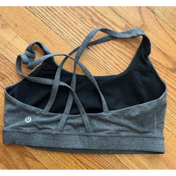 Lululemon Energy Sports Bra 8 Heathered Black Strappy Athletic Criss Cross - Picture 4 of 5